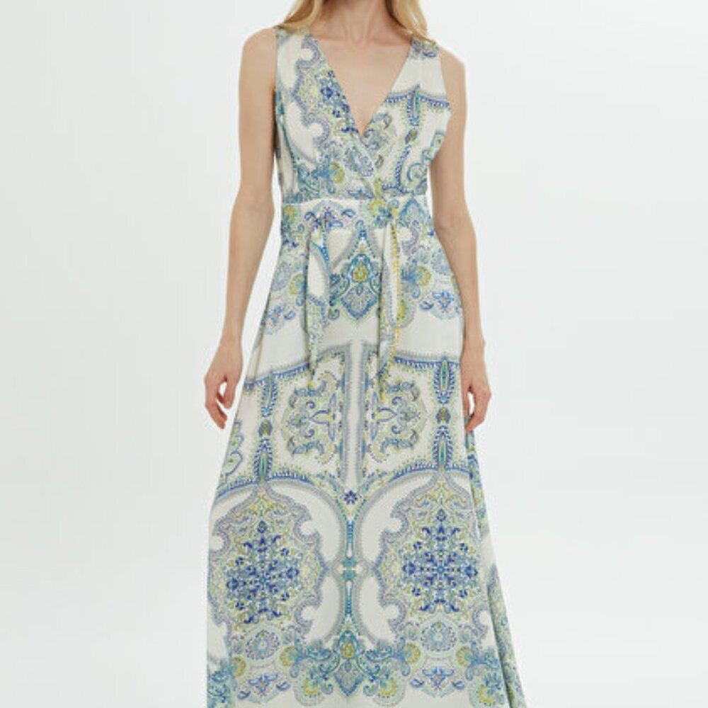 Belt Detailed Patterned Blue Dress - Picture 7 of 8